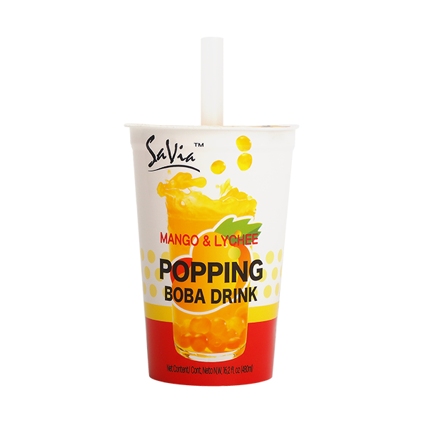 480ml POPPING BOBA DRINK WITH MANGO AND LYCHEE FLAVOR