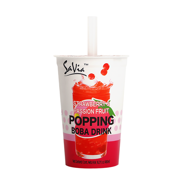 480ml POPPING BOBA DRINK WITH STRAWBERRY AND PASSION FRUIT FLAVOR